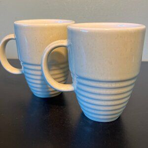 PFALTZGRAFF Cappuccino Pattern  Set of 2 Vintage Mugs Beige Speckled w/ Ribbing